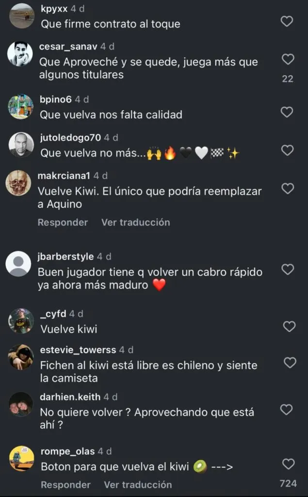 Comentarios de hinchas pidiendo el retorno de Marco Rojas.