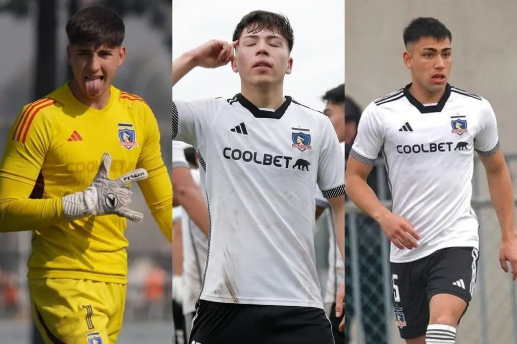 Gabriel Maureira, Leandro Hernández y Nicolás Suárez con la camiseta de Colo-Colo