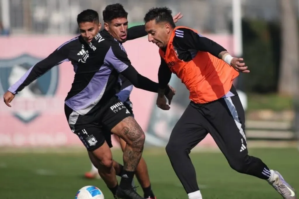 Villagra, Saldivia y Correa en un entrenamiento e Colo-Colo.